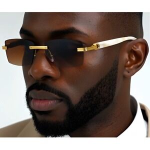 Men‎ Sunglasses Gold Frame Designer Elegant Hip Hop Style Dark brown lens marble